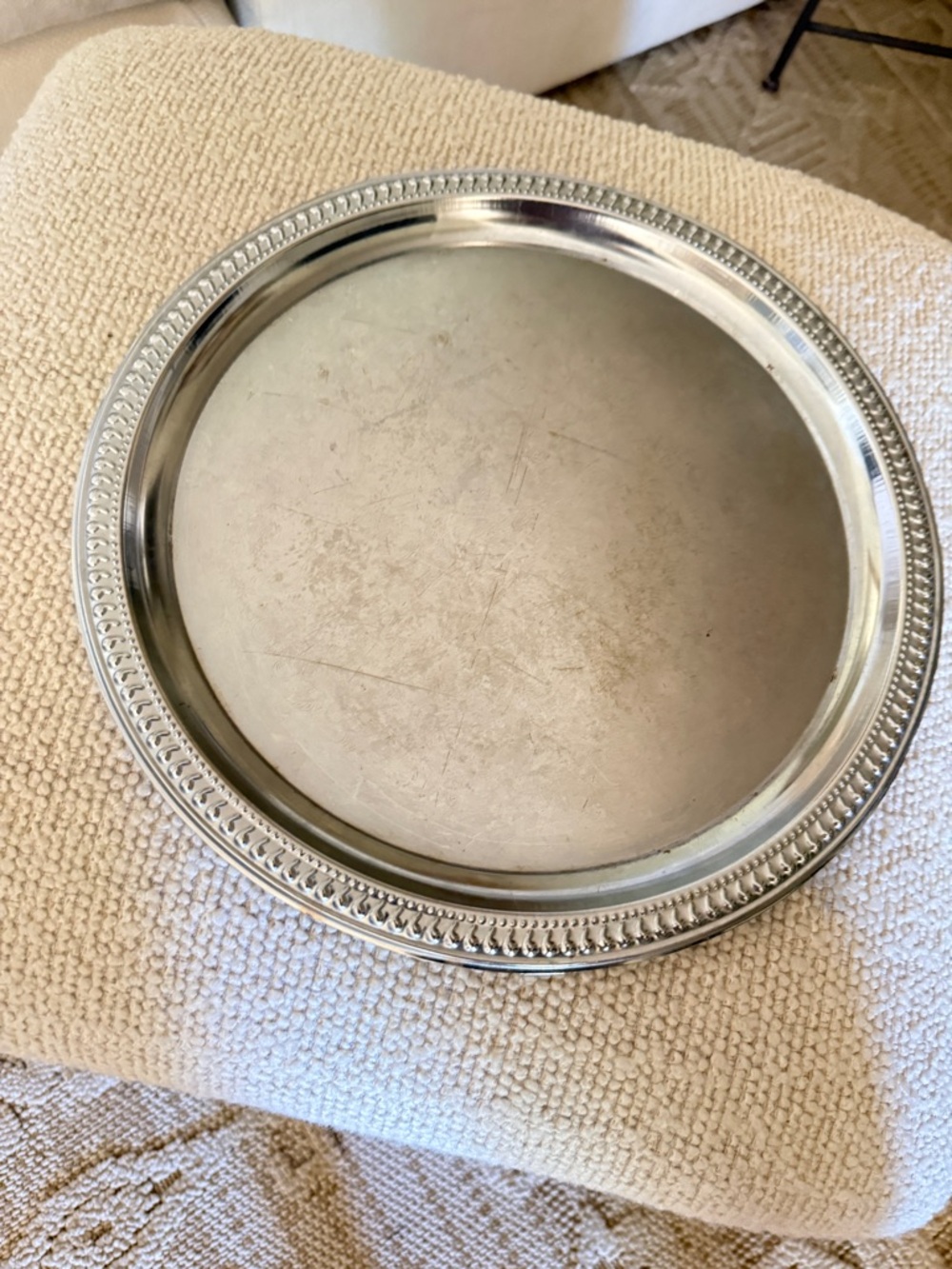 Silver-Tone round vintage Decorative Serving Tray decorative